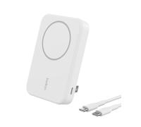 Belkin BoostCharge Pro Batterie Externe sans Fil 8 000 mAh avec Qi2 (Chargeur Portable Compatible MagSafe, Support intégré, pour iPhone 16, 16 Plus, 16 Pro, 16 Pro Max, iPhone 15, etc., Blanche)
