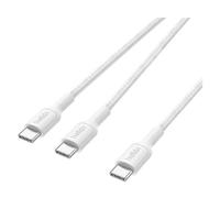 Belkin Câble USB-C BoostCharge Pro 2-en-1 140W gaine tressée recharge rapide et partagée Blanc
