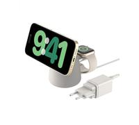 Belkin BoostCharge Pro Chargeur sans Fil 2-en-1 avec Qi2, 15 W - Beige | Station De Recharge Magnétique MagSafe, Adaptateur Secteur 30 W, Chargeur Pour Apple Watch Et iPhone, Mode Veille
