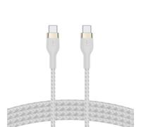 Belkin BoostCharge Pro Flex câble à gaine tressée USB-C vers USB-C, Certifié USB-IF, recharge Power Delivery, câble USB C pour iPhone 16, 15, MacBook, iPad Pro, Galaxy S24, Pixel, etc, 2 m, blanc