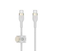 Belkin BoostCharge Pro Flex câble à gaine tressée USB-C vers USB-C, Certifié USB-IF, recharge Power Delivery, câble USB C pour iPhone 16, 15, MacBook, iPad Pro, Galaxy S24, Pixel, etc, 1 m, blanc