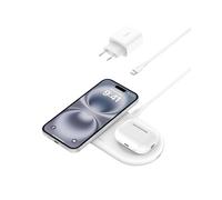 Belkin BoostCharge Pro Station de Charge 2-en-1 avec MagSafe (Chargeur sans Fil avec Charge Rapide 15W, pour Tous Les modèles de l'iPhone 16, 15, 14, 13, Les AirPods, et Tout Appareil MagSafe - Blanc)