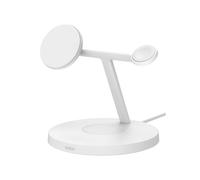 Belkin BoostCharge Pro Station de Charge Intérieure USB, Qi2 15W, MagSafe, 3 Appareils, Blanc, Câble 1.5m, Adaptateur 40W, WIZ032KQWH
