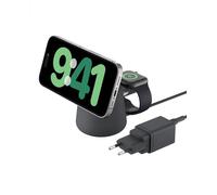 Belkin BoostCharge Pro Station de Recharge 2-en-1 avec Qi2 (15 W, Compatible MagSafe, pour iPhone 16, 15, 14, 13, 12, Apple Watch, AirPods et Autres appareils Qi2, Adaptateur Secteur Inclus, Noir)