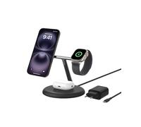 Belkin BoostCharge Pro Station de Recharge 3-en-1 avec Qi2, 15 W, MagSafe, pour l'iPhone 17, iPhone Air, 16, Pixelsnap, AirPods, Apple Watch, etc., Adaptateur Secteur Inclus - Noir