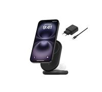 Belkin BoostCharge Socle de Recharge 2-en-1 aimanté et Pliable Qi2, 15W, Compatible MagSafe Chargeur sans Fil, Recharge Rapide, Apple iPhone 17, iPhone Air, Pixelsnap, Adaptateur Inclus - Noir