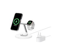 Belkin BoostCharge Pro 3-in-1 - Support de chargement sans fil - avec Qi2 + adaptateur secteur - 15 Watt - Fast Charge - blanc Blanc