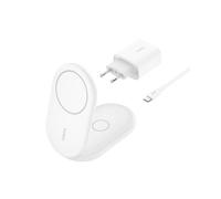 Belkin BoostCharge WIZ028VFWH Chargeur sans Fil Qi2 15W Blanc, Compatible MagSafe, Recharge Écouteurs/Smartphone, USB-C, Câble 1.5m