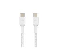 Belkin CAB004BT2MWH2PK : Lot de 2 câbles USB-C vers USB-C 2.0, 2m, Blanc, Tressé Nylon, Power Delivery jusqu'à 60W, Transfert 480 Mbit/s