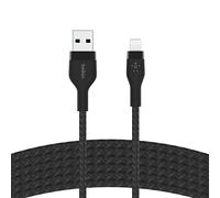 Belkin Câble à gaine tressée USB-A vers Lightning BoostCharge Pro Flex (3 m), certifié MFi, pour iPhone 14, 13, 12, Pro, Max, mini, SE, iPad, etc (noir)