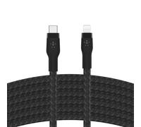 Belkin Câble à gaine tressée USB-C vers Lightning BoostCharge Pro Flex (3 m), certifié MFi (20 W), recharge Power Delivery pour iPhone 14/14 Plus, 13, 12, Pro, Max, mini, SE, iPad, etc. (noir)