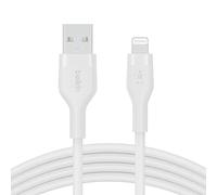 USB-A vers Lightning en silicone, longueur 2 metres , blanc.