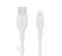 Belkin Câble USB-A vers Lightning BoostCharge Flex en silicone (3 m), certifié MFi, pour iPhone 13, 12, 11, Pro, Max, mini, SE, iPad, etc. (blanc)