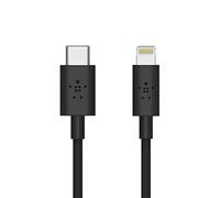Belkin Câble USB-C BOOSTCHARGE avec Connecteur Lightning (Câble USB-C vers Lightning Certifié MFi, avec Charge Rapide, Conçu pour iPhone, MacBook, iPad, 1,2 m, Noir)