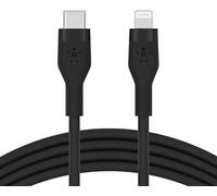 Belkin Câble Usb-C Vers Lightning Boostcharge Flex en Silicone (2 M), Certifié Mfi (20 W), Recharge Power Delivery pour Iphone 13, 12, 11, Pro, Max, Mini, Se, Ipad, Etc. (Noir)