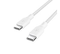 Belkin câble USB-C vers USB-C, Power Delivery 100 W, certification USB-IF 2.0, gaine tressée en nylon, cable USB C charge rapide pour iPhone 16, 15, iPad, MacBook, Galaxy S24, Pixel, etc., 3 m, blanc