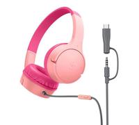 Belkin SoundForm Mini Casque Audio Enfant Filaire avec connecteurs USB-C et 3,5 mm, Micro et Autocollants, Volume de 85dB Max., pour apprentissages en Ligne, Voyages, iPhone, iPad, Galaxy, etc - Rose