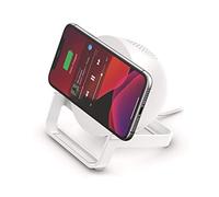 Belkin Chargeur à induction Stand et enceinte (recharge sans fil, enceinte Bluetooth, recharge pendant l'écoute de musique, le streaming de vidéos et le lancement d'appels vidéo, blanc)