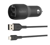 Belkin Chargeur allume-cigare CCD001bt1MBK – 2 ports USB avec câble Lightning