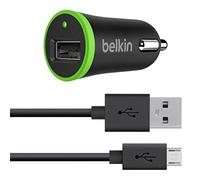 Belkin - Chargeur de voiture universel 2,4 A + Câble micro-USB (recharge 40 % plus rapide) - 1,2 m - Noir