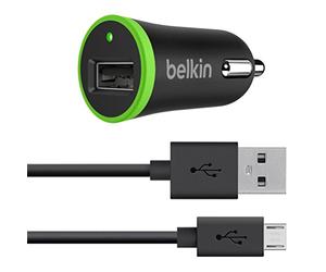 Belkin - Chargeur de voiture universel 2,4 A + Câble micro-USB (recharge 40 % plus rapide) - 1,2 m - Noir