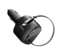 Belkin Chargeur de Voiture USB C 75 W avec câble USB C rétractable de 76,2 cm - Chargeur pour iPhone, Compatible avec iPhone 16 et 15, Galaxy S25, AirPods, Tablette, MacBook, Chromebook, etc