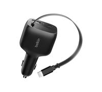 Belkin Chargeur de voiture BoostCharge - Adaptateur rétractable 75W, 3 sorties (USB, 2x USB-C) - noir