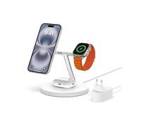 Belkin Chargeur magnétique 3-en-1 MagSafe, 15 W, chargeur sans fil, recharge rapide d'iPhone, d'Apple Watch et d'AirPods, chargeur MagSafe sans fil pour iPhone 16, 15, 14, 13, Apple Watch et AirPods