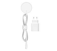 Belkin Chargeur MagSafe, Chargeur sans fil portable magnétique (adaptateur secteur 20 W inclus avec câble de 2 m, pour modèles de l'iPhone 14 et iPhone 13 et autres appareils MagSafe) - Blanc