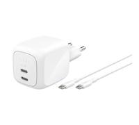 Belkin Chargeur Secteur 67W GaN Double USB-C, Charge Rapide Universelle, Câble USB-C 2m, Protections Surtension/Surchauffe, Blanc, Réf: WCH020KQ2MWH-B6