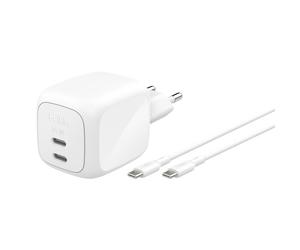 Belkin Chargeur Secteur 67W GaN Double USB-C, Charge Rapide Universelle, Câble USB-C 2m, Protections Surtension/Surchauffe, Blanc, Réf: WCH020KQ2MWH-B6