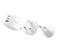 Belkin Chargeur USB-C GaN 70W, 2 Ports USB-C & 1 USB-A, Recharge Rapide MacBook/iPhone/Samsung - Adaptateurs UE/RU/US Blanc.