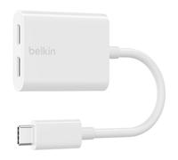 Belkin Connect Audio + Charge - Casque/adaptateur de charge USB-C vers USB-C - 24 pin USB-C mâle pour 24 pin USB-C femelle - 14 m - blanc - USB Power Delivery (60W)