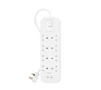 Belkin Multiprise parafoudre avec USB 8 prises, prise électrique (montage mural, cordon d'alimentation de 2 m, voyant lumineux vert, 2 ports USB-C, recharge rapide PD, protection jusqu'à 900 joules)
