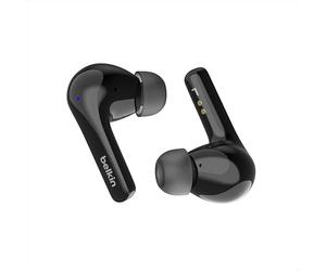 Belkin Écouteurs SoundForm™ Motion True Wireless avec suppression du bruit de fond (étui de recharge sans fil, deux micros, IPX5, résistance à l'eau, Bluetooth, pour iPhone et Samsung, noirs)