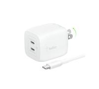 Belkin GaN PD3.0 Bloc de chargeur à double port 45 W - Câble C vers C inclus - Charge super rapide - Samsung Galaxy S25, MacBook, iPhone 17, iPad, AirPods, Google Pixel 10, Nintendo Switch 2 et plus