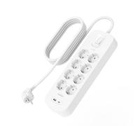 Belkin Multiprise avec Protection Contre Les surtensions à 8 Prises, Montage Mural, câble de 2 m, lumière d'état, 1 Port USB-A et 1 Port USB-C PD à Charge Rapide, 900 Joules de défense électrique
