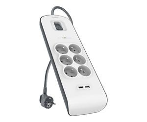 Belkin multiprise parafoudre 6 prises + 2 ports USB-A Un système multiprise pouvant protéger jusqu'à 8 appareils simultanément.