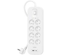 Belkin Multiprise parafoudre avec USB 8 Prises (Montage Mural, Cordon d'alimentation de 2 m, Voyant Lumineux Vert, 1 Port USB-C et 1 Port USB-A, Recharge Rapide PD, Protection jusqu'à 900 Joules)
