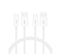 Belkin Pack de 2 Câbles USB-A vers USB-C avec gaine tressée (1,5 m, 15 W, doux au toucher, souple, recharge rapide, pour iPhone 17 et iPhone 16, Galaxy S25, Pixel 10, iPad Pro, etc., blanc)