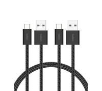 Belkin Pack de 2 Câbles USB-A vers USB-C avec gaine tressée (1,5 m, 15 W, doux au toucher, souple, recharge rapide, pour iPhone 17 et iPhone 16, Galaxy S25, Pixel 10, iPad Pro, etc., noir)