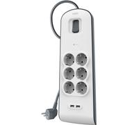 Belkin Power Socket Plug 6 Sockets 2 USB Overvoltage Protection 2m White