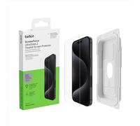 Belkin Protection d'écran antimicrobienne ScreenForce UltraGlass 2, verre pour iPhone 15 Pro, antirayure, note 9H, verre fin, support Easy Align inclus pour pose sans bulle d'air Transparent OVA133zz