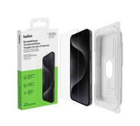 Belkin Protection d'écran antimicrobienne ScreenForce pour iPhone 15 Pro Max, verre trempé, protection fine, transparente, antirayure, support Easy Align pour pose sans bulle d'air, Tempered Glass
