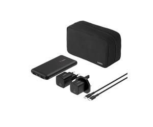 Belkin Solution de Recharge Portable 5-en-1 avec Batterie Externe de 10000 mAh, Chargeur Secteur USB-C de 25 W, fiches européenne et Britannique, câble USB-C de 60 W et Pochette de Transport