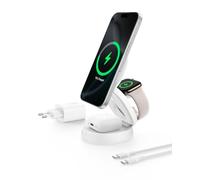 Belkin Station de Charge 3-en-1 Pliable, Chargeur Induction Compatible MagSafe, certifié Qi2, 15W, pour iPhone 16, 15, 14, Apple Watch, AirPods, Base antidérapante, Adaptateur 36W Inclus - Blanc