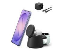 Belkin Station de charge sans fil 3 en 1 pour Samsung, Android - Qi2.2 25W Chargeur magnétique pour Galaxy S26, Pixel 10, iPhone 17, port USB C pour Galaxy, Pixel, & Apple Watch (chargeur de montre