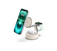 Belkin UltraCharge Pro 3 en 1 Chargeur Induction Qi2 25W, Station de Charge pour iPhone 16, Apple Watch, AirPods, Pixelsnap, Chargeur Compatible avec MagSafe avec Ventilateur et Adaptateur 45W - Beige