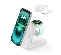 Belkin UltraCharge Chargeur Induction 3 en 1 Qi2, Station de Charge Magnétique 25W, Chargeur sans Fil avec MagSafe pour iPhone 17, iPhone Air, Apple Watch, AirPods, Pixelsnap avec Chargeur 45W, Blanc