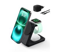 Belkin UltraCharge Chargeur Induction 3 en 1 Qi2, Station de Charge Magnétique 25W, Chargeur sans Fil avec MagSafe pour iPhone 17, iPhone Air, Apple Watch, AirPods, Pixelsnap avec Chargeur 45W, Noir